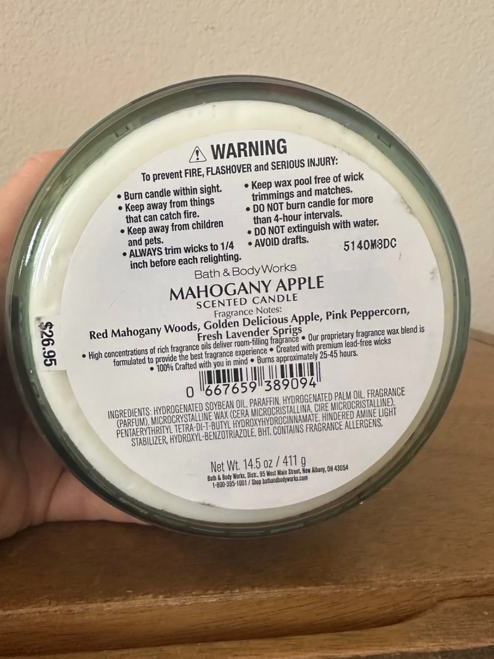 NEW bath and body works MAHOGANY APPLE 3 wick candle NEW - Picture 3 of 3